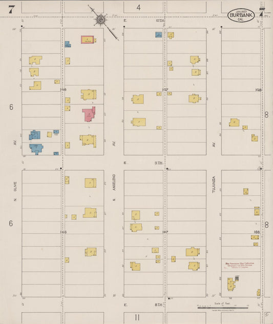 Sanborn Fire Insurance Map from Burbank, Los Angeles County, California (1923), Sheet #0007 - Historic Sanborn Fire Insurance Map Print, vintage old map wall art, antique decor, genealogy gift, California California map