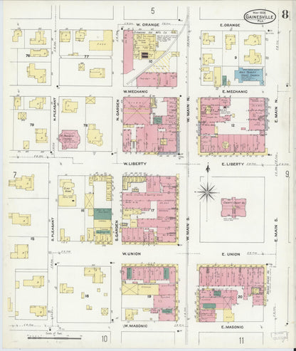 Sanborn Fire Insurance Map from Gainesville, Alachua County, Florida (1909), Sheet #0008 - Complete Map Set gallery image, historic Sanborn map, vintage wall art, Florida Florida