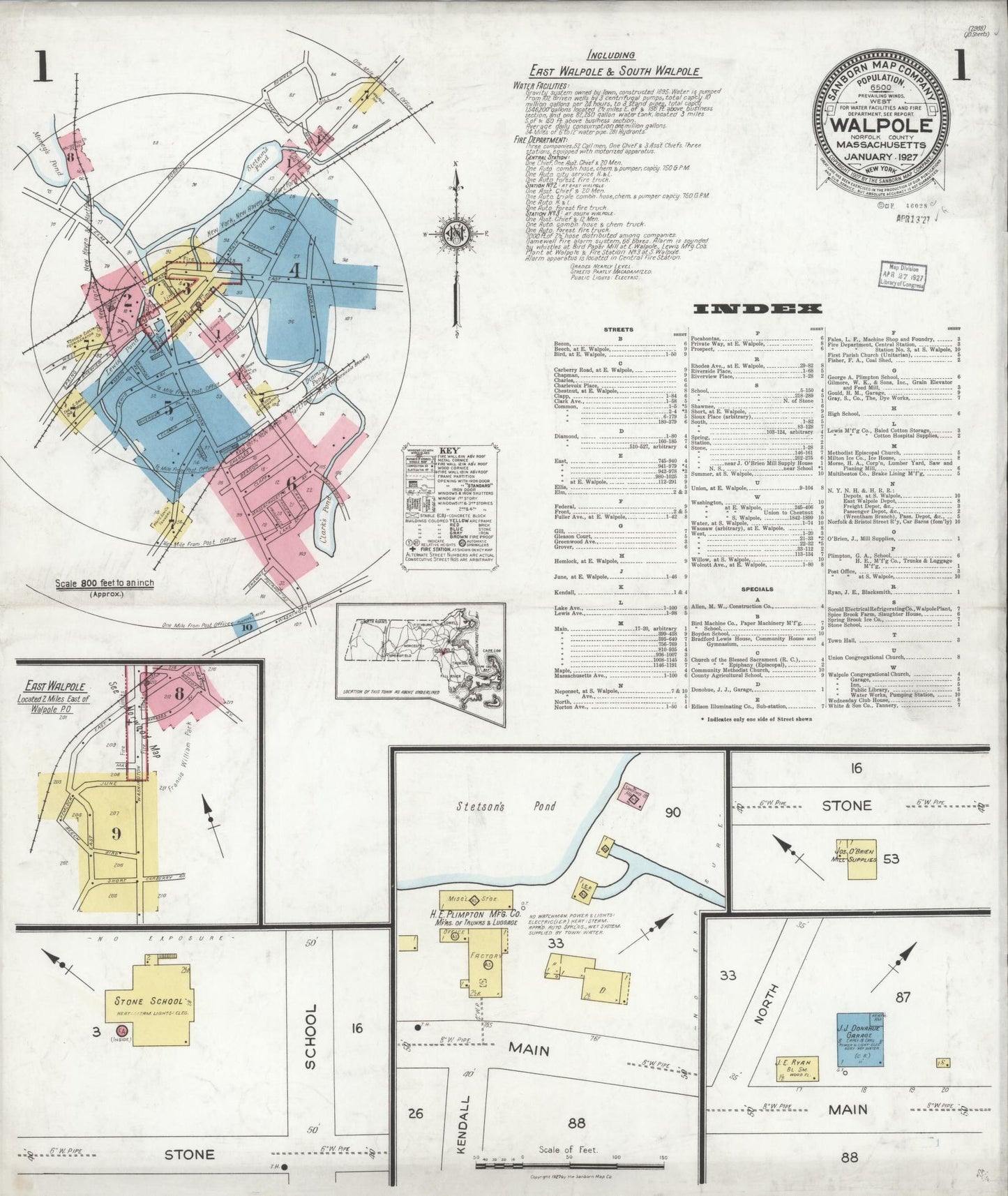 Sanborn Fire Insurance Map from Walpole, Norfolk County, Massachusetts (1927), Sheet #0001 - Complete Map Set gallery image, historic Sanborn map, vintage wall art, Massachusetts Massachusetts