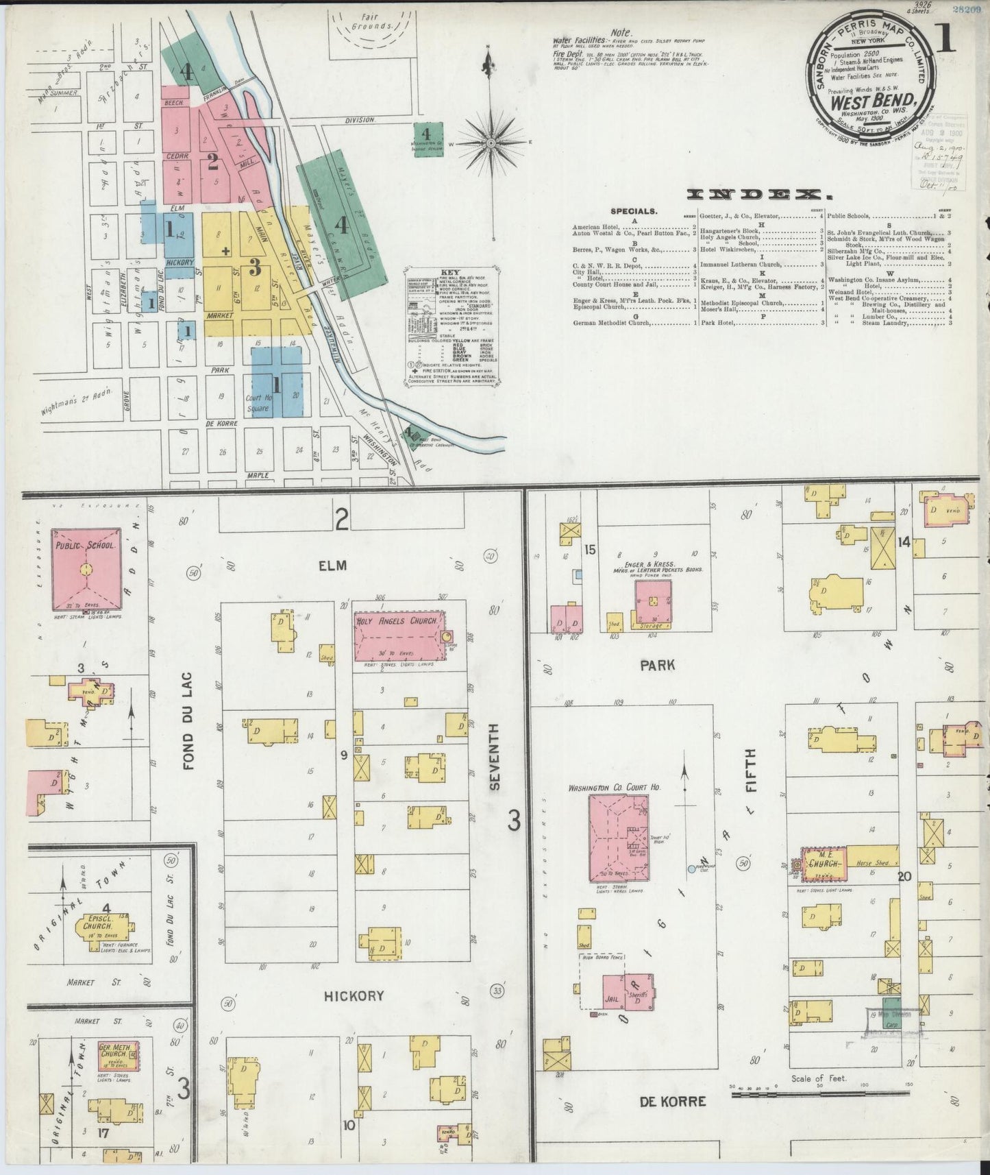 Sanborn Fire Insurance Map from West Bend, Washington County, Wisconsin (1900), Sheet #0001 - Complete Map Set gallery image, historic Sanborn map, vintage wall art, Wisconsin Wisconsin
