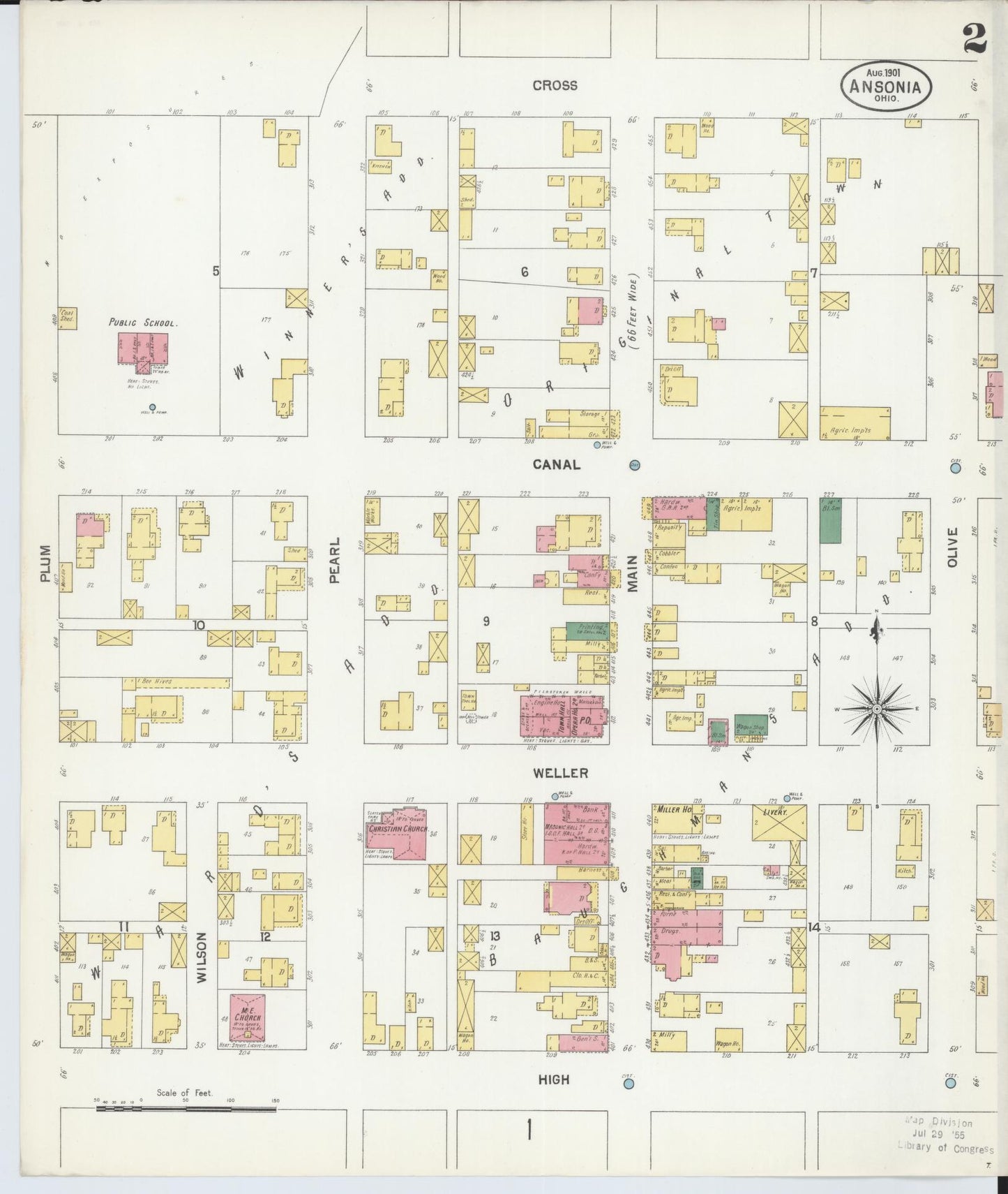 Sanborn Fire Insurance Map from Ansonia, Darke County, Ohio (1901), Sheet #0002 - Complete Map Set gallery image, historic Sanborn map, vintage wall art, Ohio Ohio