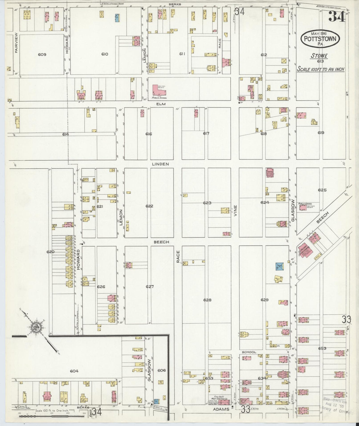 Sanborn Fire Insurance Map from Pottstown, Montgomery County, Pennsylvania (1916), Sheet #0034 - Complete Map Set gallery image, historic Sanborn map, vintage wall art, Pennsylvania Pennsylvania