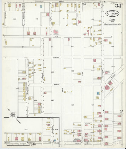 Sanborn Fire Insurance Map from Pottstown, Montgomery County, Pennsylvania (1916), Sheet #0034 - Complete Map Set gallery image, historic Sanborn map, vintage wall art, Pennsylvania Pennsylvania