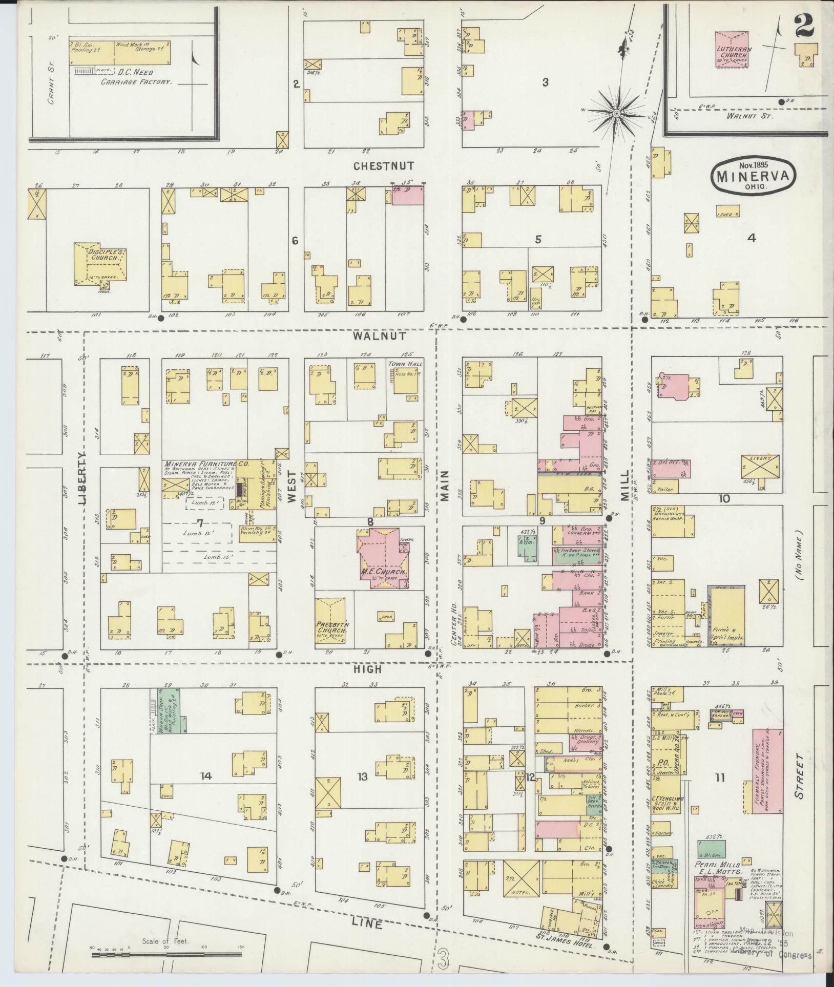 Sanborn Fire Insurance Map from Minerva, Stark And Carroll Counties, Ohio (1895), Sheet #0002 - Historic Sanborn Fire Insurance Map Print, vintage old map wall art, antique decor, genealogy gift, Ohio Ohio map