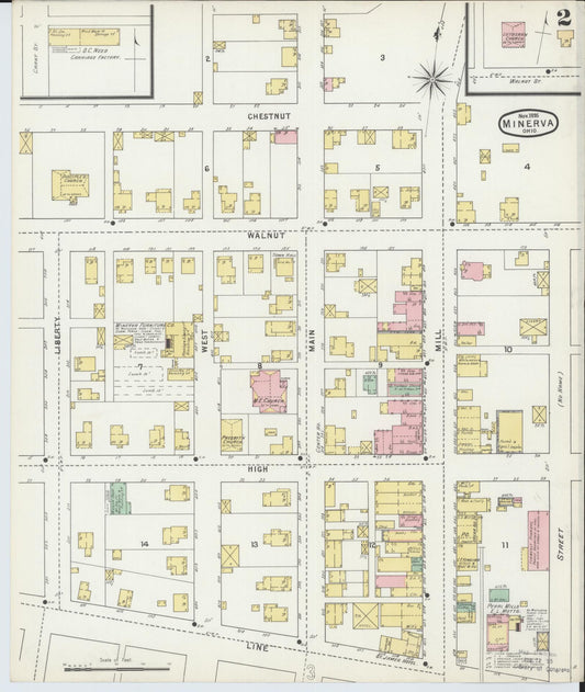 Sanborn Fire Insurance Map from Minerva, Stark And Carroll Counties, Ohio (1895), Sheet #0002 - Historic Sanborn Fire Insurance Map Print, vintage old map wall art, antique decor, genealogy gift, Ohio Ohio map