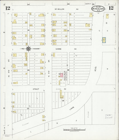 Sanborn Fire Insurance Map from Devils Lake, Ramsey County, North Dakota (1924), Sheet #0012 - Complete Map Set gallery image, historic Sanborn map, vintage wall art, North Dakota North Dakota
