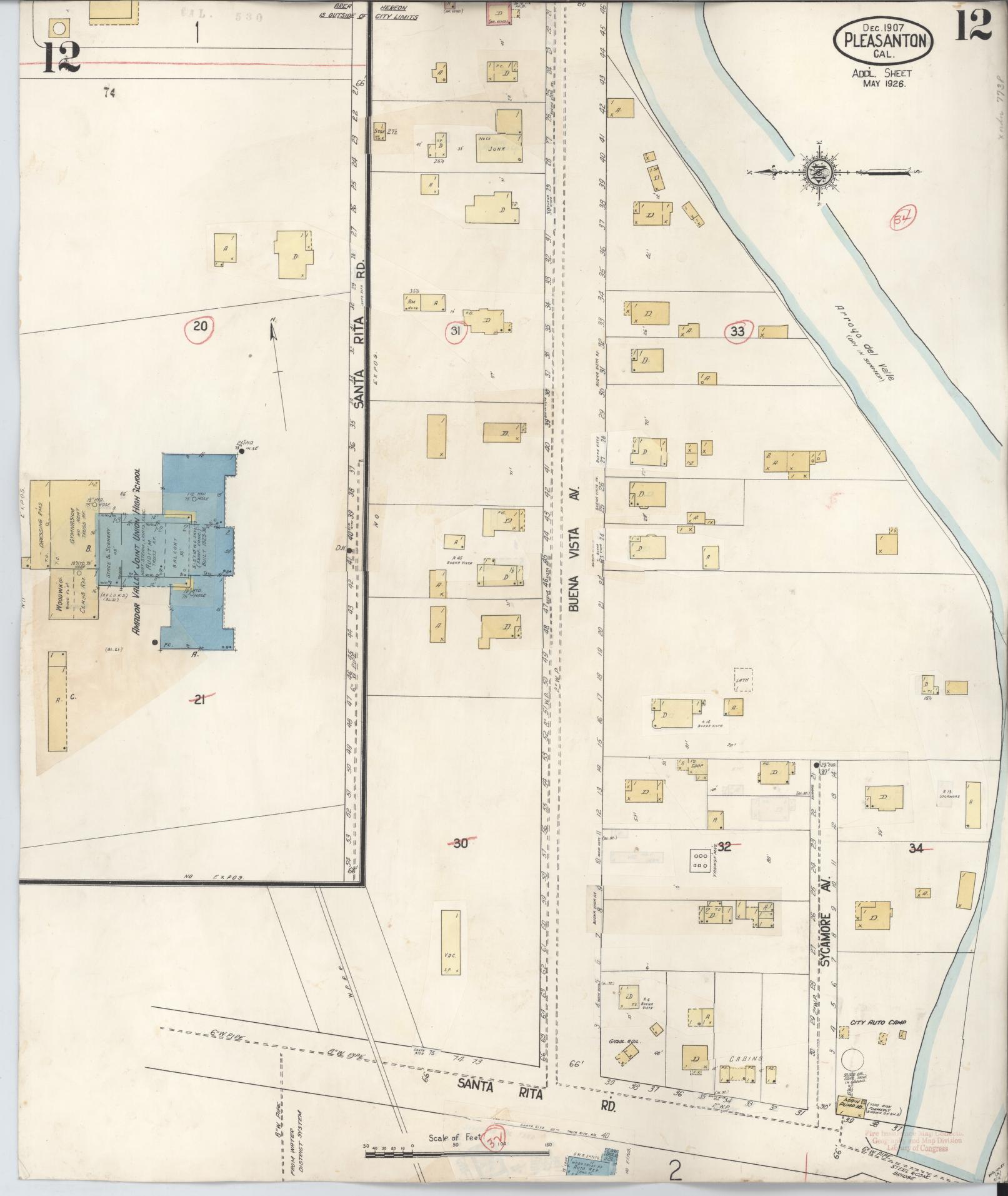 Sanborn Fire Insurance Map from Pleasanton, Alameda County, California (1943), Sheet #0012 - Complete Map Set gallery image, historic Sanborn map, vintage wall art, California California