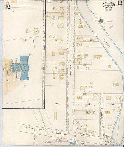 Sanborn Fire Insurance Map from Pleasanton, Alameda County, California (1943), Sheet #0012 - Complete Map Set gallery image, historic Sanborn map, vintage wall art, California California