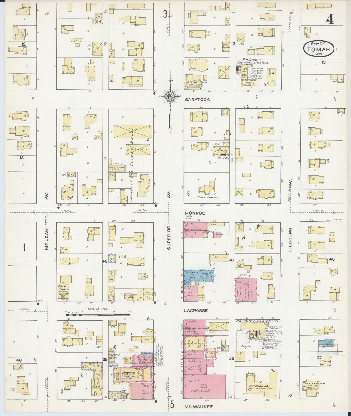 Sanborn Fire Insurance Map from Tomah, Monroe County, Wisconsin (1912), Sheet #0004 - Complete Map Set gallery image, historic Sanborn map, vintage wall art, Wisconsin Wisconsin