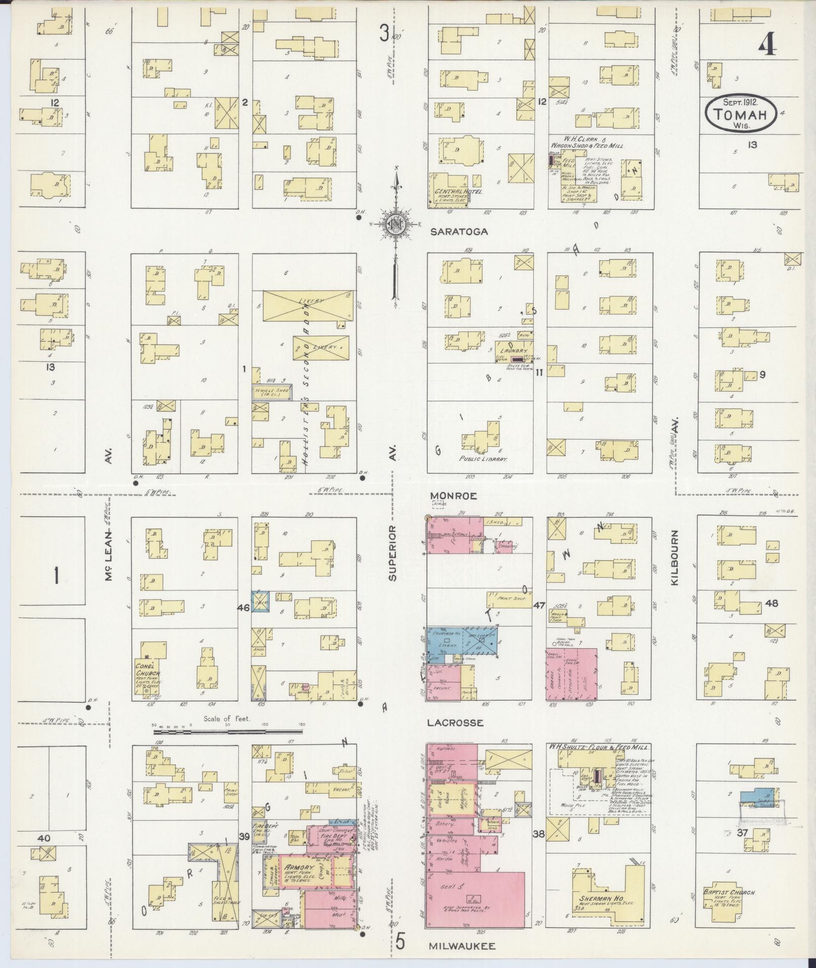 Sanborn Fire Insurance Map from Tomah, Monroe County, Wisconsin (1912), Sheet #0004 - Complete Map Set gallery image, historic Sanborn map, vintage wall art, Wisconsin Wisconsin