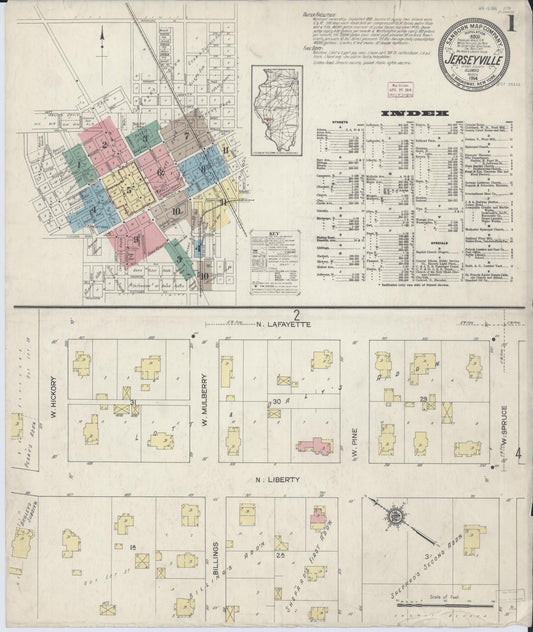 Sanborn Fire Insurance Map from Jerseyville, Jersey County, Illinois (1914), Sheet #0001 - Historic Sanborn Fire Insurance Map Print, vintage old map wall art, antique decor, genealogy gift, Illinois Illinois map