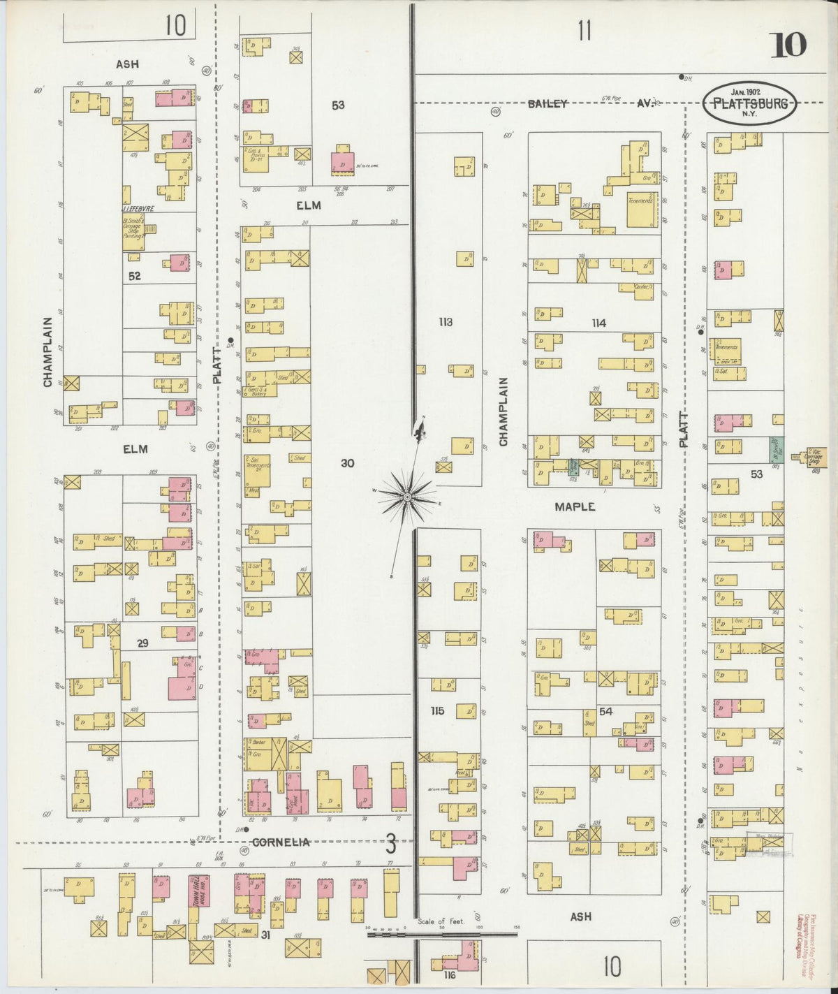 Sanborn Fire Insurance Map from Plattsburg, Clinton County, New York (1902), Sheet #0010 - Complete Map Set gallery image, historic Sanborn map, vintage wall art, New York New York