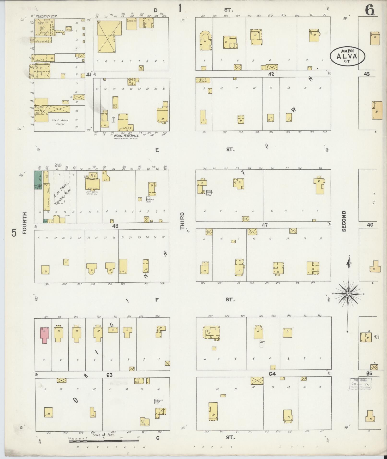 Sanborn Fire Insurance Map from Alva, Woods County, Oklahoma (1901), Sheet #0006 - Historic Sanborn Fire Insurance Map Print, vintage old map wall art, antique decor, genealogy gift, Oklahoma Oklahoma map