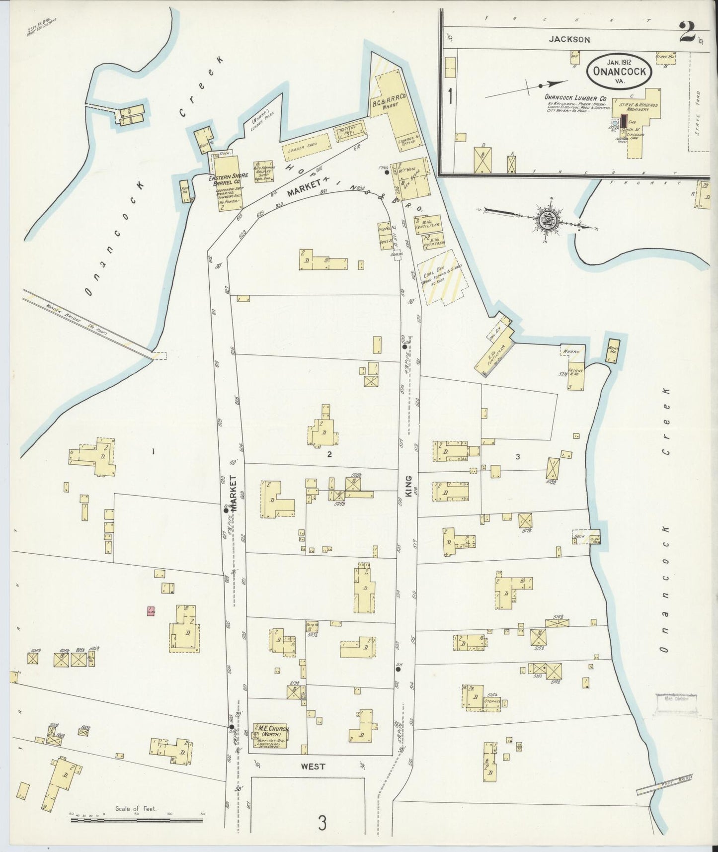 Sanborn Fire Insurance Map from Onancock, Accomack County, Virginia (1912), Sheet #0002 - Complete Map Set gallery image, historic Sanborn map, vintage wall art, Virginia Virginia