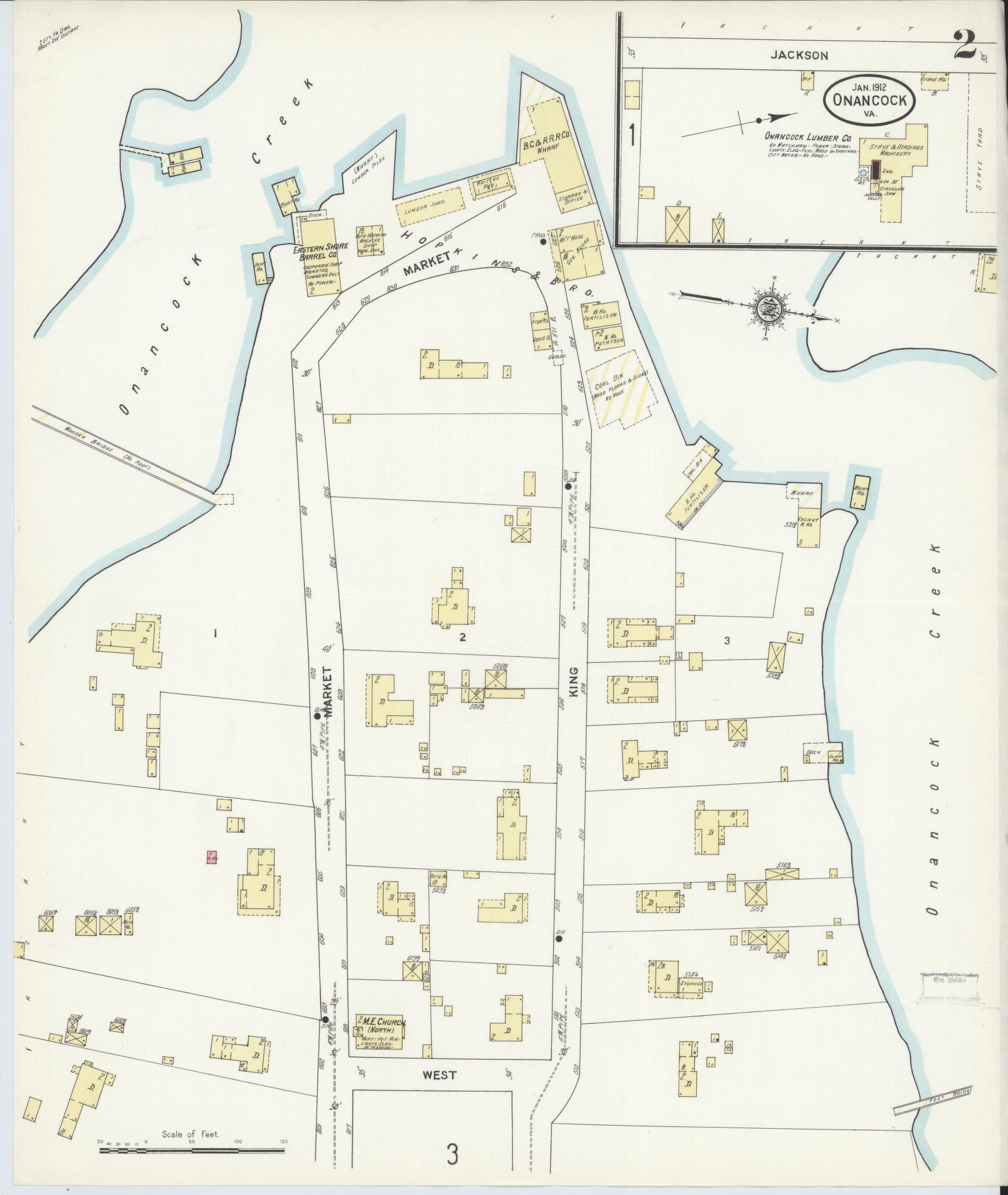 Sanborn Fire Insurance Map from Onancock, Accomack County, Virginia (1912), Sheet #0002 - Complete Map Set gallery image, historic Sanborn map, vintage wall art, Virginia Virginia