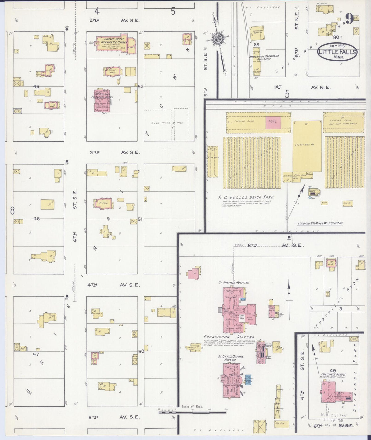 Sanborn Fire Insurance Map from Little Falls, Morrison County, Minnesota (1915), Sheet #0009 - Complete Map Set gallery image, historic Sanborn map, vintage wall art, Minnesota Minnesota