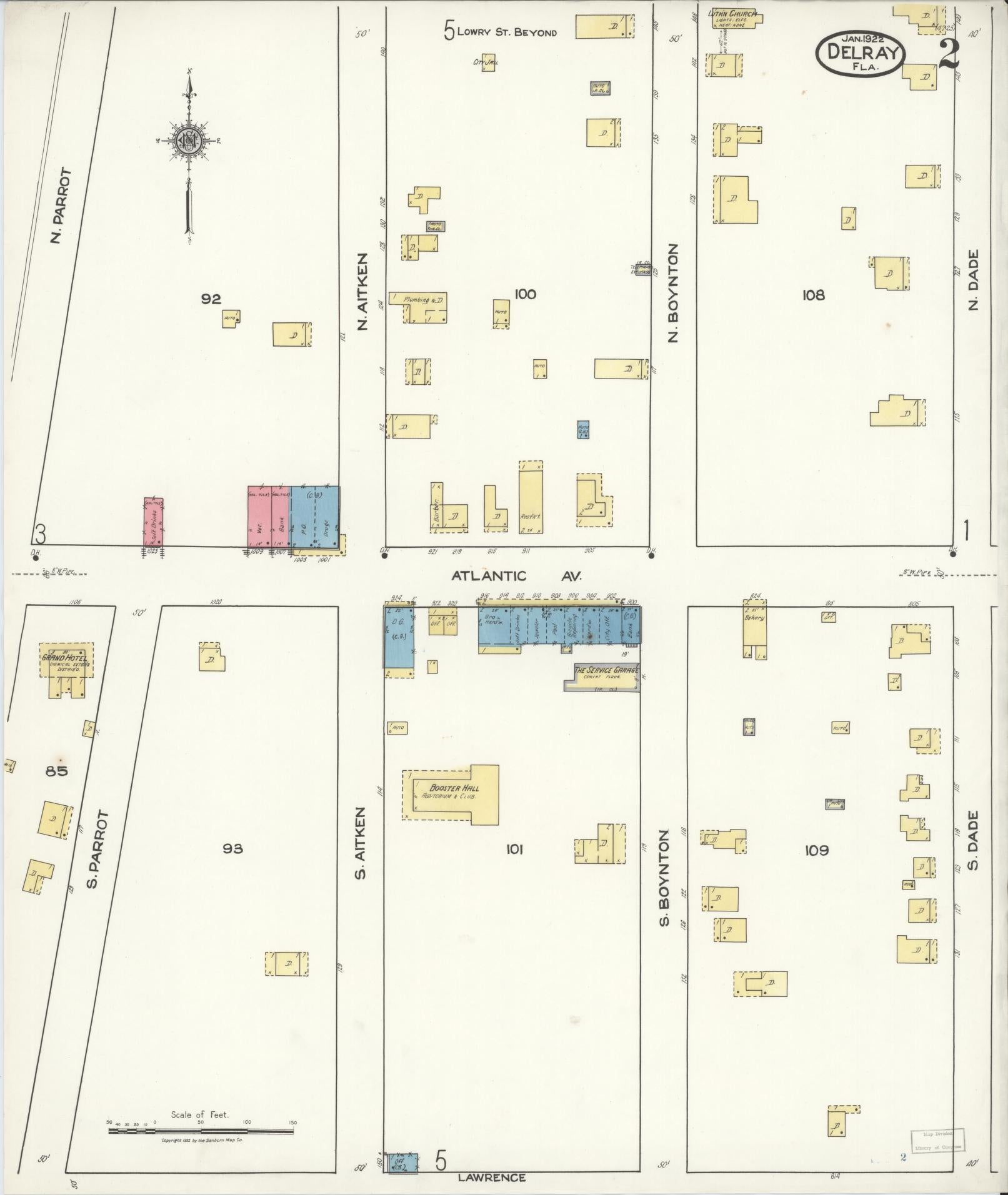 Sanborn Fire Insurance Map from Delray, Palm Beach County, Florida (1922), Sheet #0002 - Complete Map Set gallery image, historic Sanborn map, vintage wall art, Florida Florida