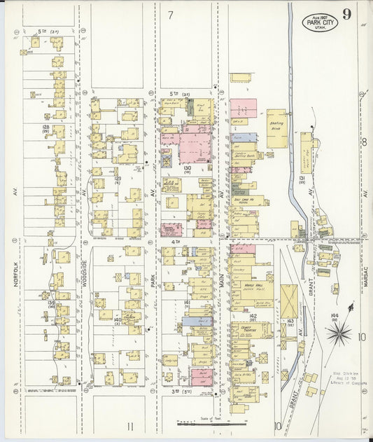 Sanborn Fire Insurance Map from Park City, Summit County, Utah (1907), Sheet #0009 - Historic Sanborn Fire Insurance Map Print, vintage old map wall art, antique decor, genealogy gift, Utah Utah map