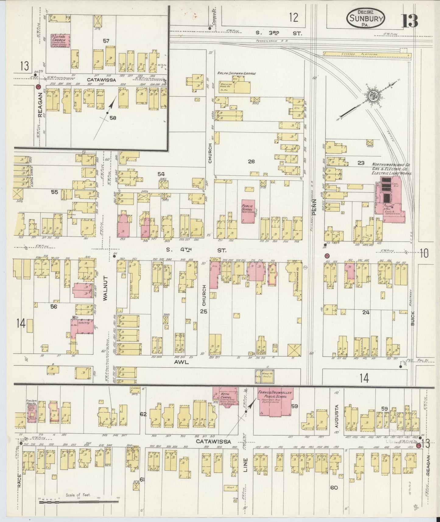 Sanborn Fire Insurance Map from Sunbury, Northumberland County, Pennsylvania (1912), Sheet #0013 - Complete Map Set gallery image, historic Sanborn map, vintage wall art, Pennsylvania Pennsylvania