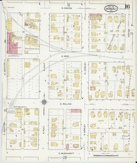 Sanborn Fire Insurance Map from Moberly, Randolph County, Missouri (1916), Sheet #0016 - Historic Sanborn Fire Insurance Map Print, vintage old map wall art, antique decor, genealogy gift, Missouri Missouri map