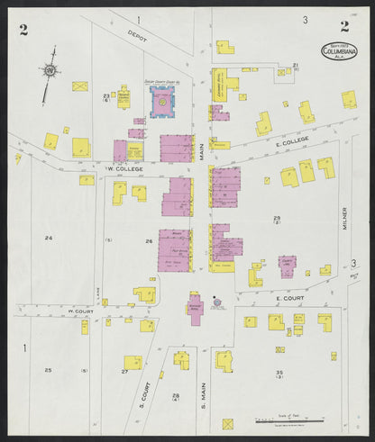 Sanborn Fire Insurance Map from Columbiana, Shelby County, Alabama (1923), Sheet #0002 - Complete Map Set gallery image, historic Sanborn map, vintage wall art, Alabama Alabama