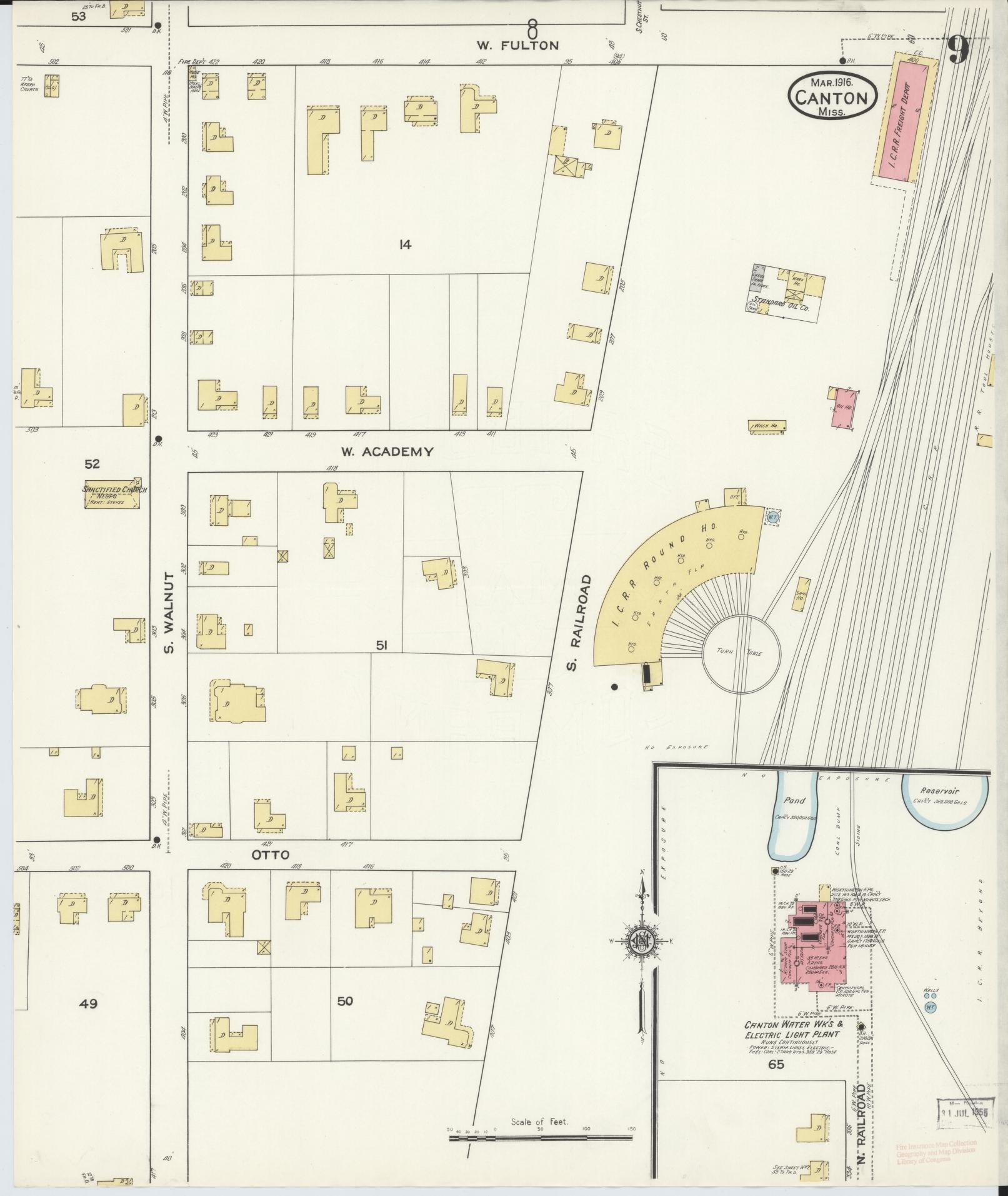 Sanborn Fire Insurance Map from Canton, Madison County, Mississippi (1916), Sheet #0009 - Complete Map Set gallery image, historic Sanborn map, vintage wall art, Mississippi Mississippi