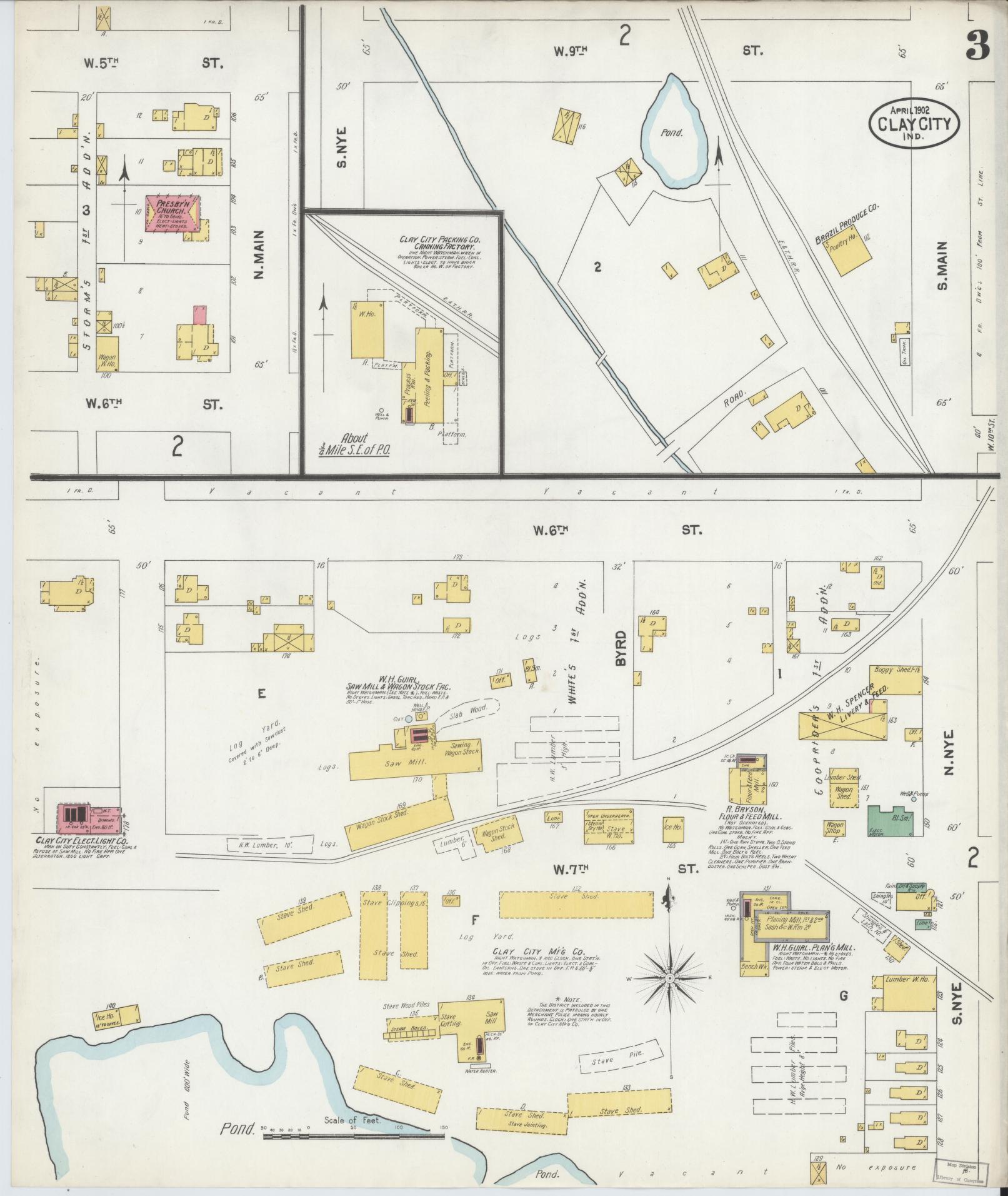 Sanborn Fire Insurance Map from Clay City, Clay County, Indiana (1902), Sheet #0003 - Complete Map Set gallery image, historic Sanborn map, vintage wall art, Indiana Indiana