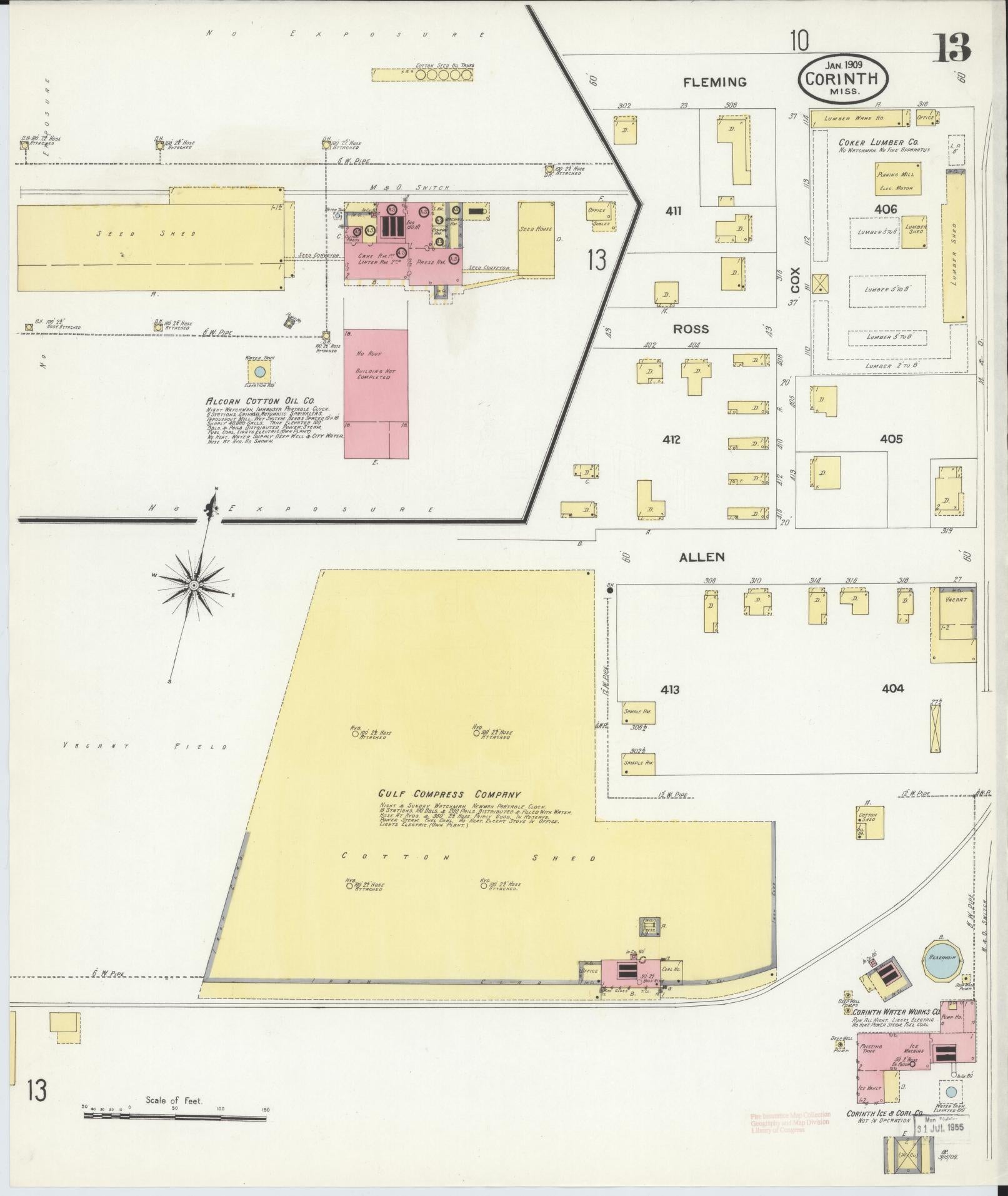 Sanborn Fire Insurance Map from Corinth, Alcorn County, Mississippi (1909), Sheet #0013 - Complete Map Set gallery image, historic Sanborn map, vintage wall art, Mississippi Mississippi
