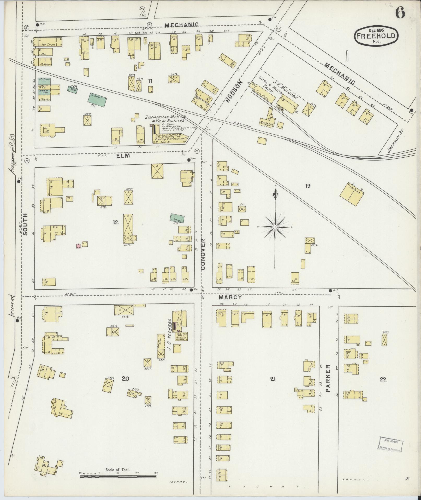 Sanborn Fire Insurance Map from Freehold, Monmouth County, New Jersey (1895), Sheet #0006 - Complete Map Set gallery image, historic Sanborn map, vintage wall art, New Jersey New Jersey