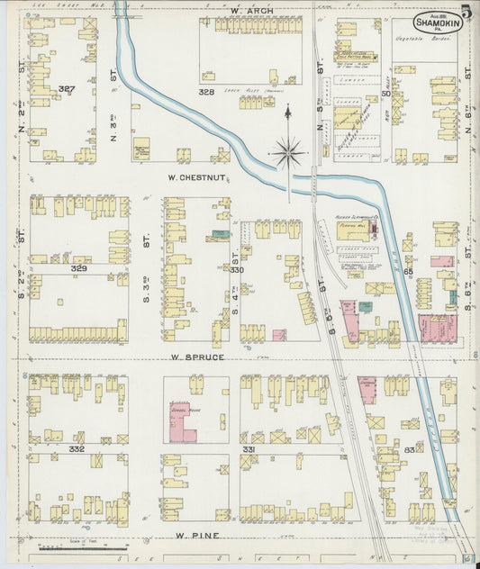 Sanborn Fire Insurance Map from Shamokin, Northumberland County, Pennsylvania (1891), Sheet #0005 - Historic Sanborn Fire Insurance Map Print, vintage old map wall art, antique decor, genealogy gift, Pennsylvania Pennsylvania map