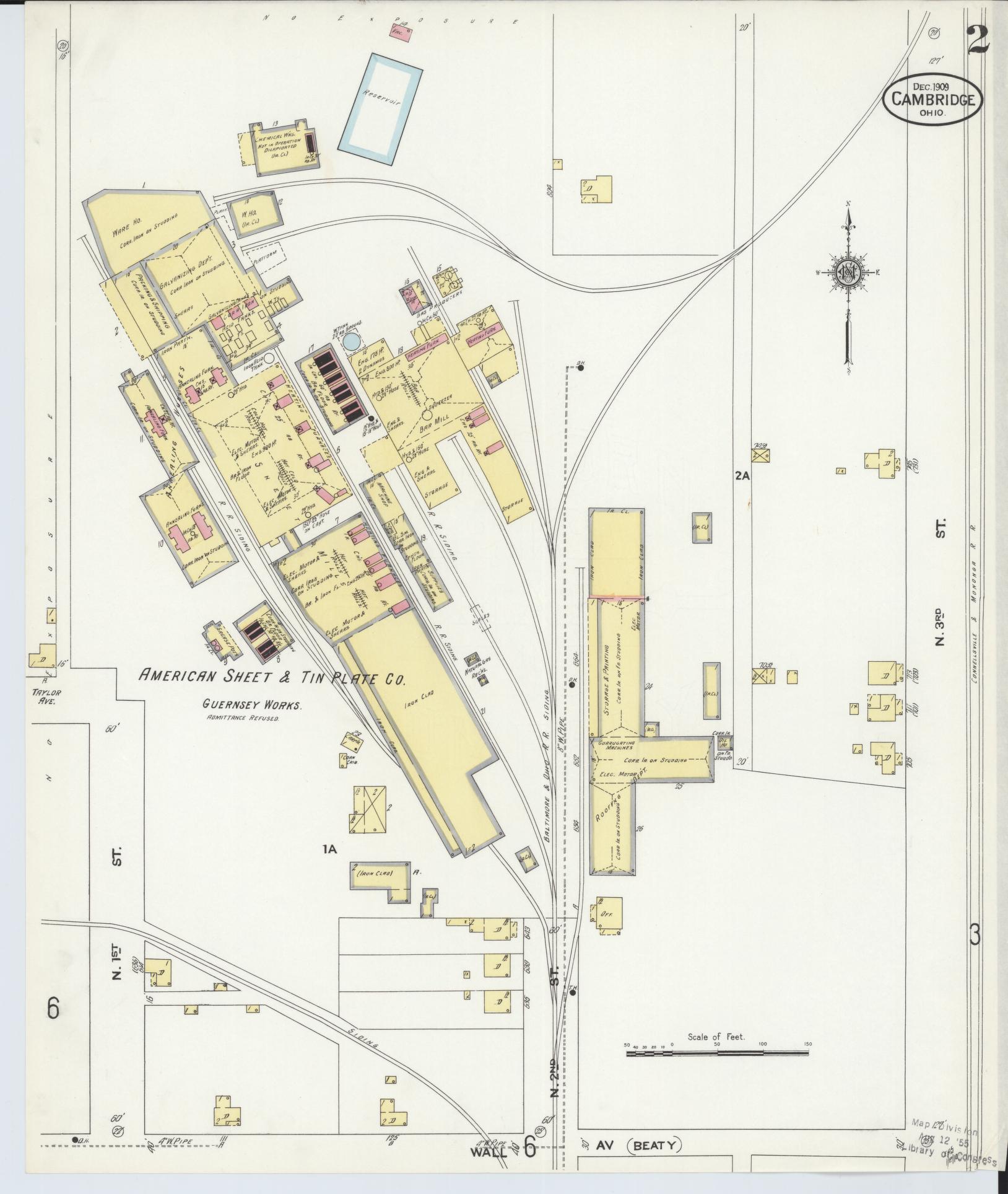Sanborn Fire Insurance Map from Cambridge, Guernsey County, Ohio (1909), Sheet #0002 - Complete Map Set gallery image, historic Sanborn map, vintage wall art, Ohio Ohio