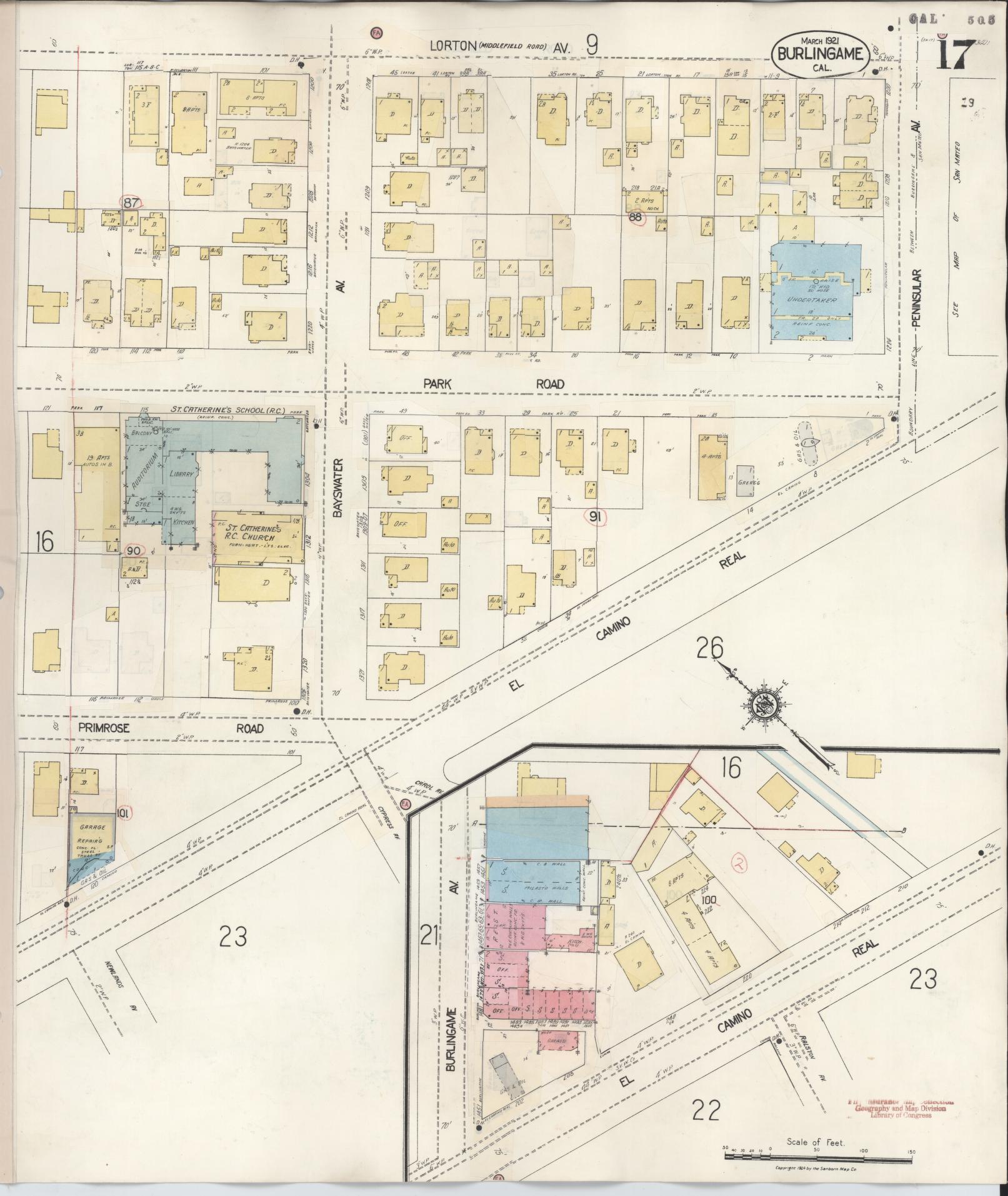 Sanborn Fire Insurance Map from Burlingame, San Mateo County, California (1949), Sheet #0017 - Complete Map Set gallery image, historic Sanborn map, vintage wall art, California California