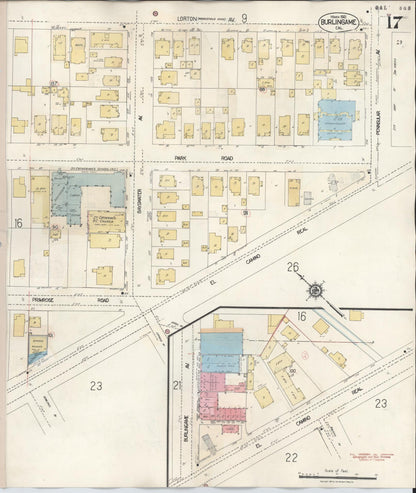 Sanborn Fire Insurance Map from Burlingame, San Mateo County, California (1949), Sheet #0017 - Complete Map Set gallery image, historic Sanborn map, vintage wall art, California California