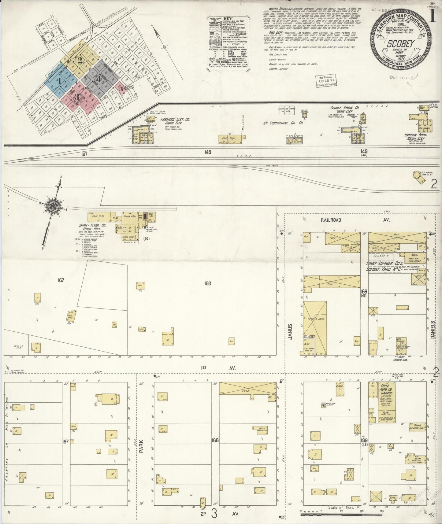 Sanborn Fire Insurance Map from Scobey, Daniels County, Montana (1920), Sheet #0001 - Complete Map Set gallery image, historic Sanborn map, vintage wall art, Montana Montana