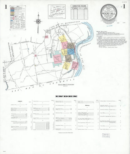 Sanborn Fire Insurance Map from Rocky Hill, Hartford County, Connecticut (1950), Sheet #0001 - Complete Map Set gallery image, historic Sanborn map, vintage wall art, Connecticut Connecticut