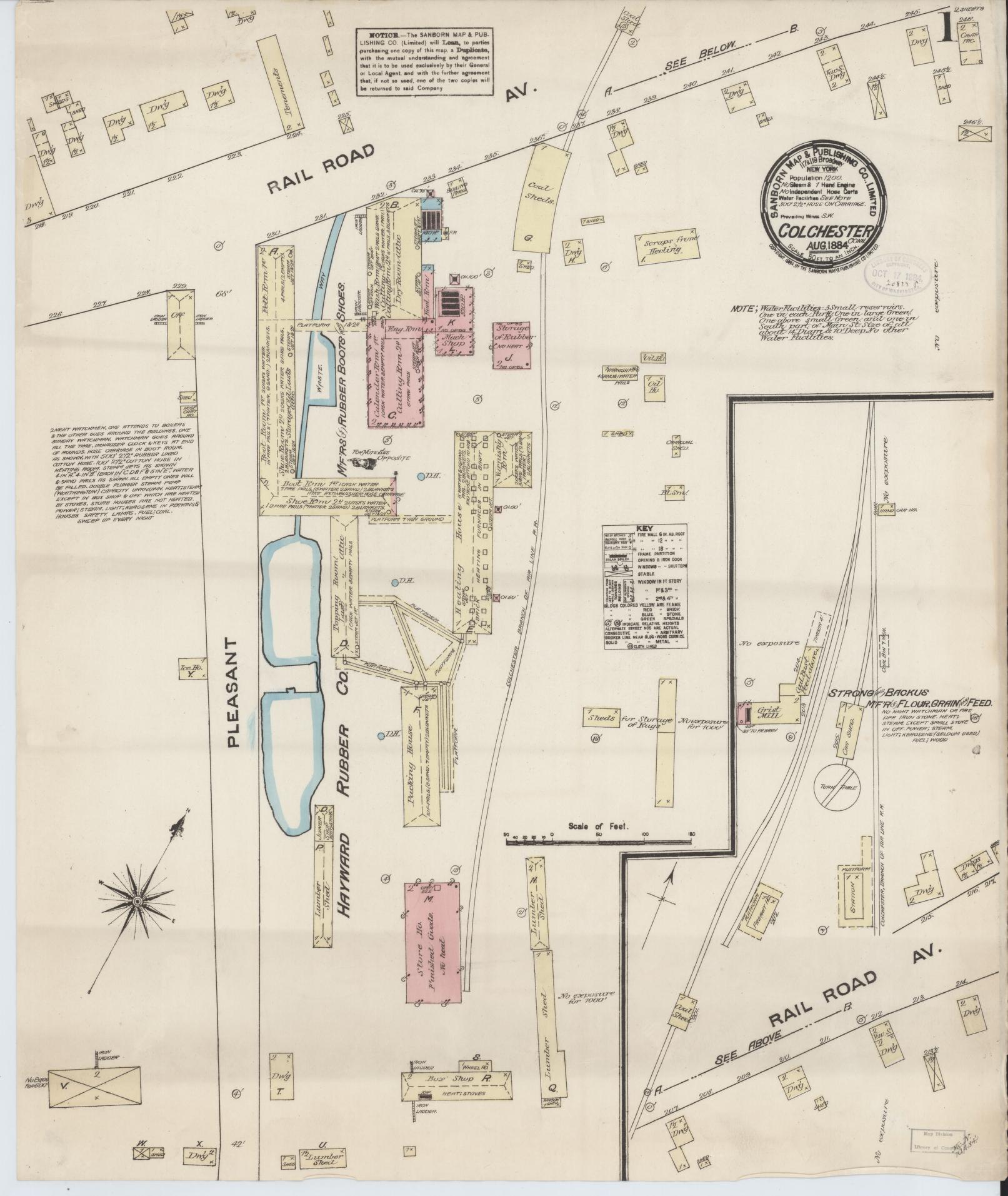 Sanborn Fire Insurance Map from Colchester, New London County, Connecticut (1884), Sheet #0001 - Complete Map Set gallery image, historic Sanborn map, vintage wall art, Connecticut Connecticut