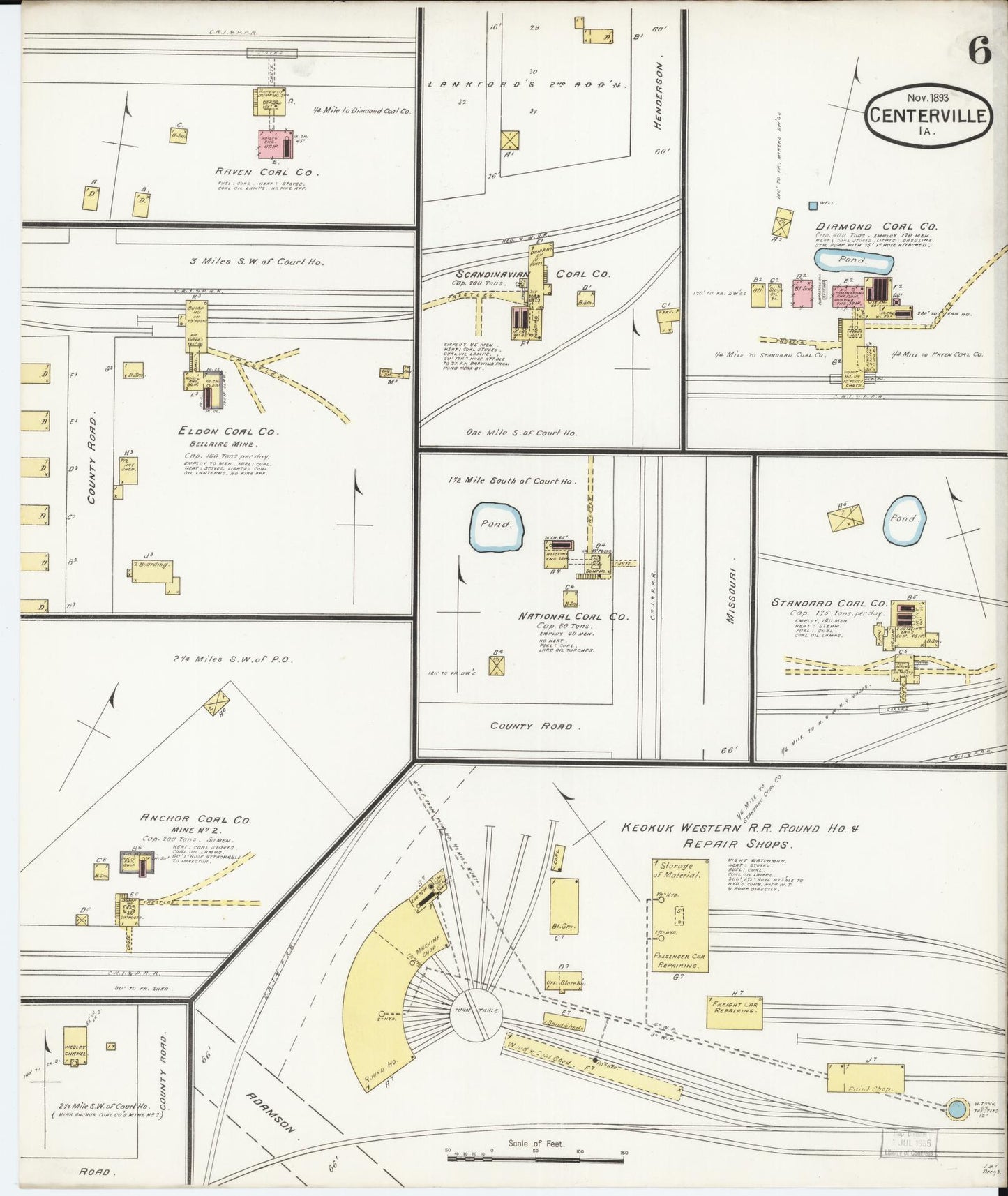 Sanborn Fire Insurance Map from Centerville, Appanoose County, Iowa (1893), Sheet #0006 - Historic Sanborn Fire Insurance Map Print, vintage old map wall art