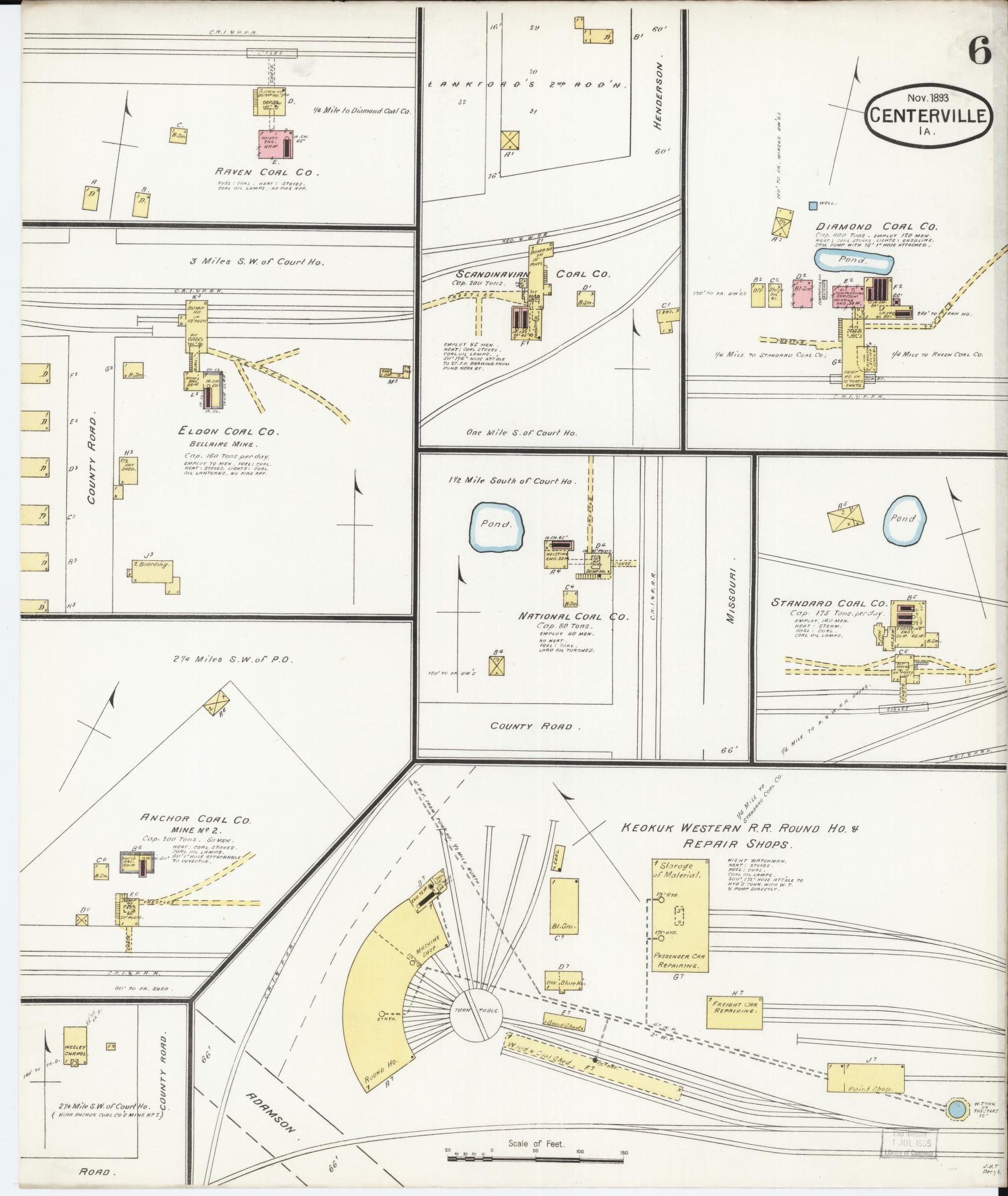 Sanborn Fire Insurance Map from Centerville, Appanoose County, Iowa (1893), Sheet #0006 - Historic Sanborn Fire Insurance Map Print, vintage old map wall art