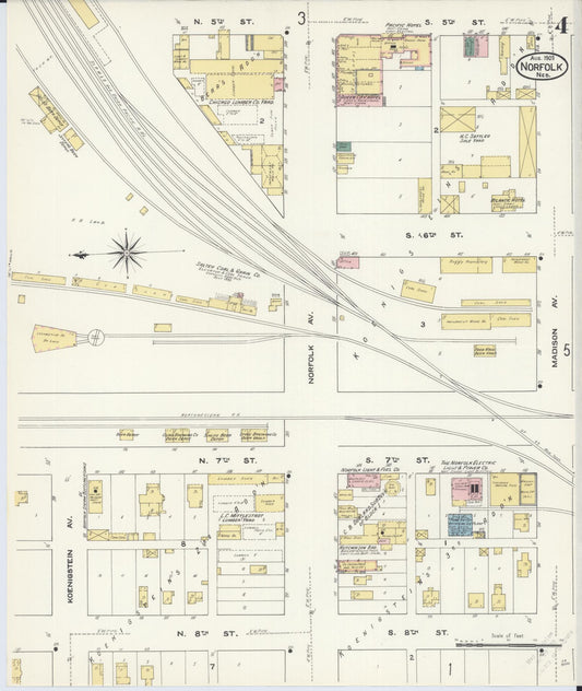 Sanborn Fire Insurance Map from Norfolk, Madison County, Nebraska (1909), Sheet #0004 - Historic Sanborn Fire Insurance Map Print, vintage old map wall art, antique decor, genealogy gift, Nebraska Nebraska map