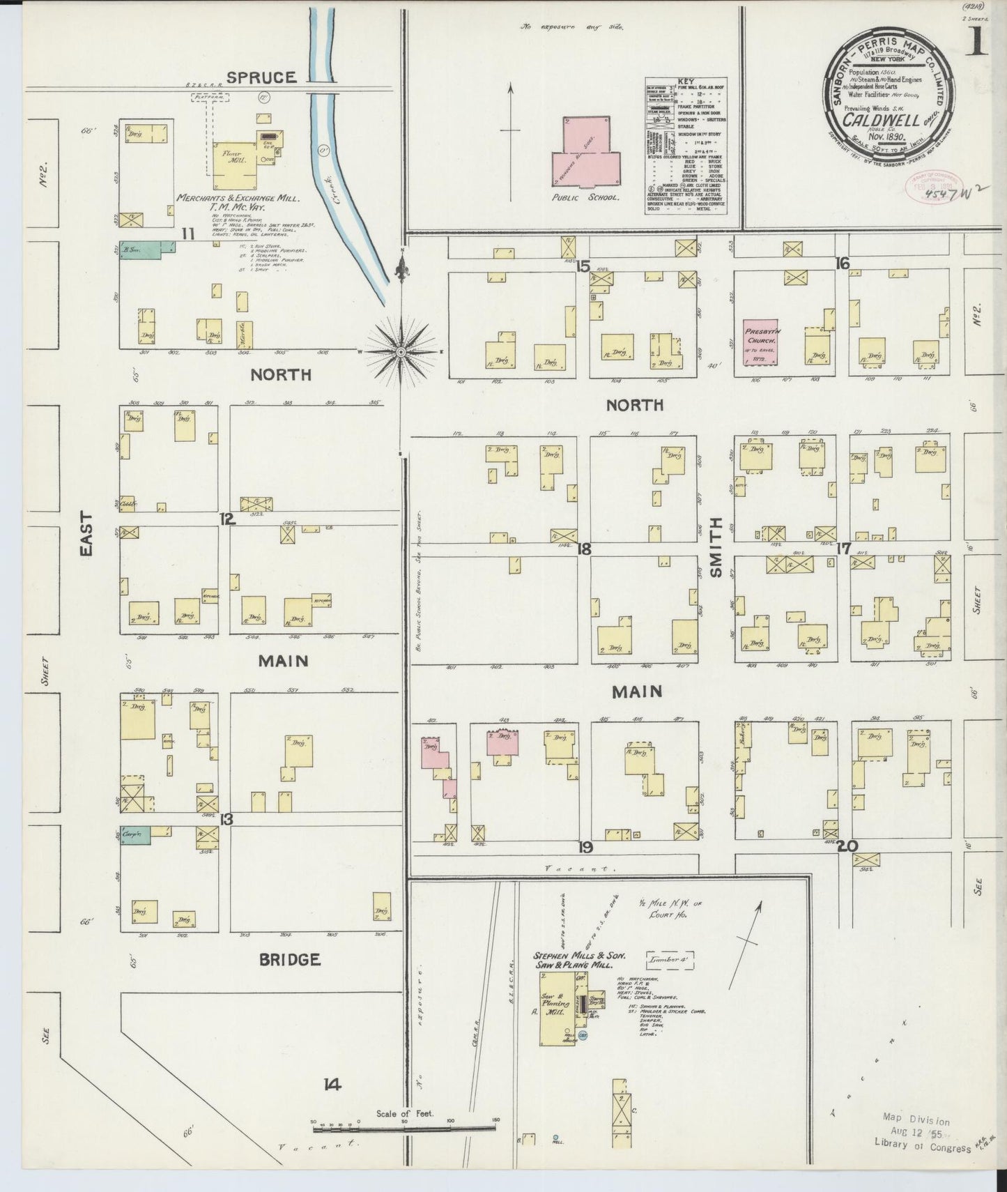 Sanborn Fire Insurance Map from Caldwell, Noble County, Ohio (1890), Sheet #0001 - Historic Sanborn Fire Insurance Map Print, vintage old map wall art, antique decor, genealogy gift, Ohio Ohio map