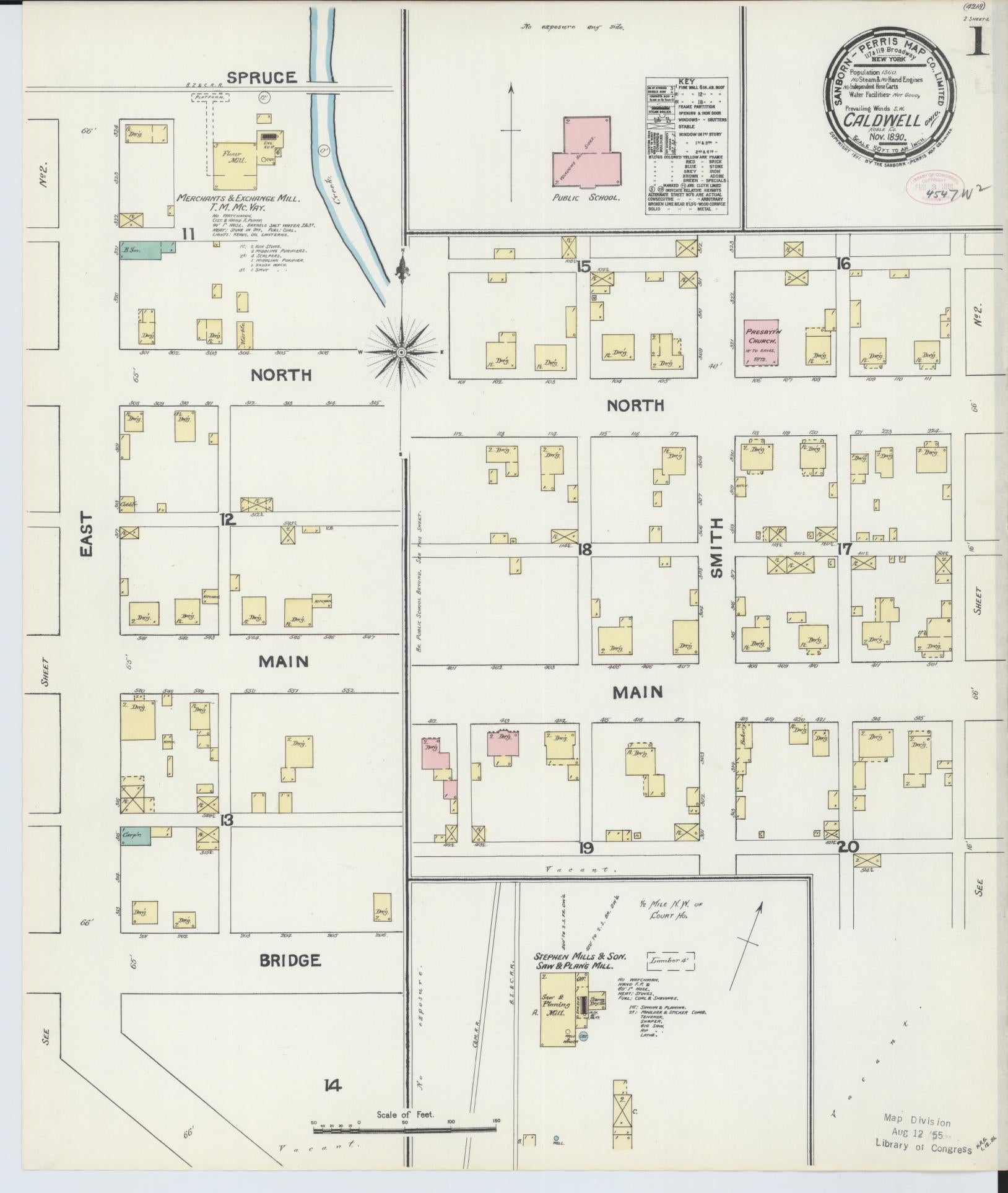 Sanborn Fire Insurance Map from Caldwell, Noble County, Ohio (1890), Sheet #0001 - Historic Sanborn Fire Insurance Map Print, vintage old map wall art, antique decor, genealogy gift, Ohio Ohio map