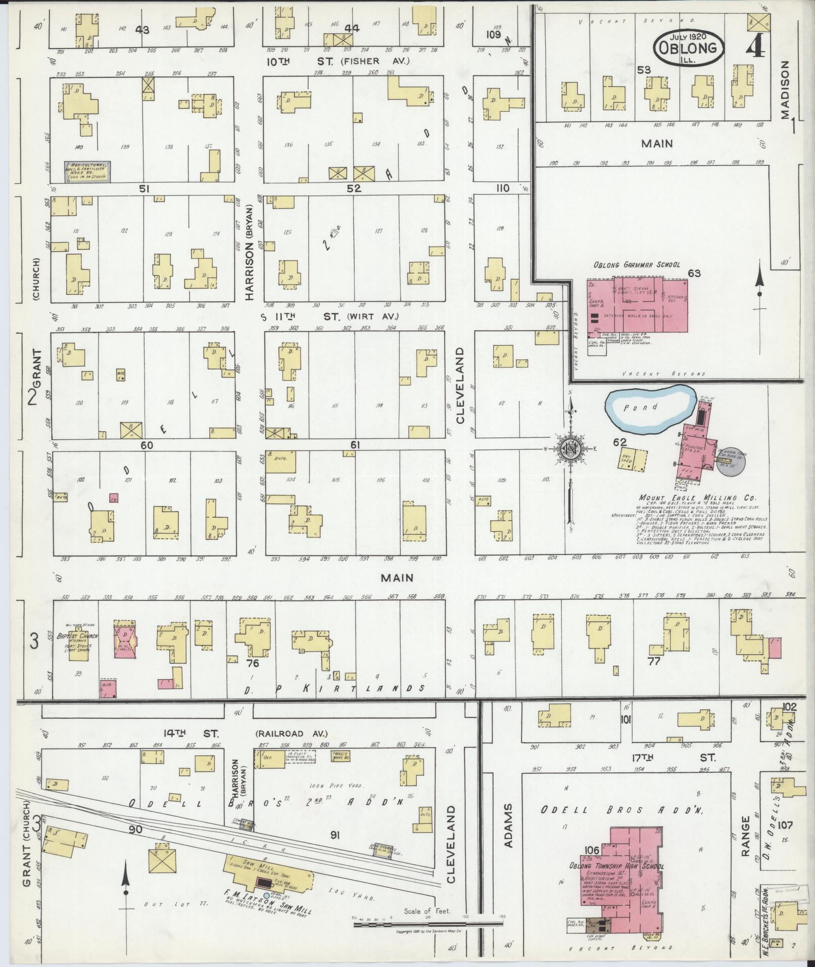 Sanborn Fire Insurance Map from Oblong, Crawford County, Illinois (1920), Sheet #0004 - Complete Map Set gallery image, historic Sanborn map, vintage wall art, Illinois Illinois