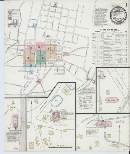 Sanborn Fire Insurance Map from Wooster, Wayne County, Ohio (1888), Sheet #0001 - Historic Sanborn Fire Insurance Map Print, vintage old map wall art, antique decor, genealogy gift, Ohio Ohio map
