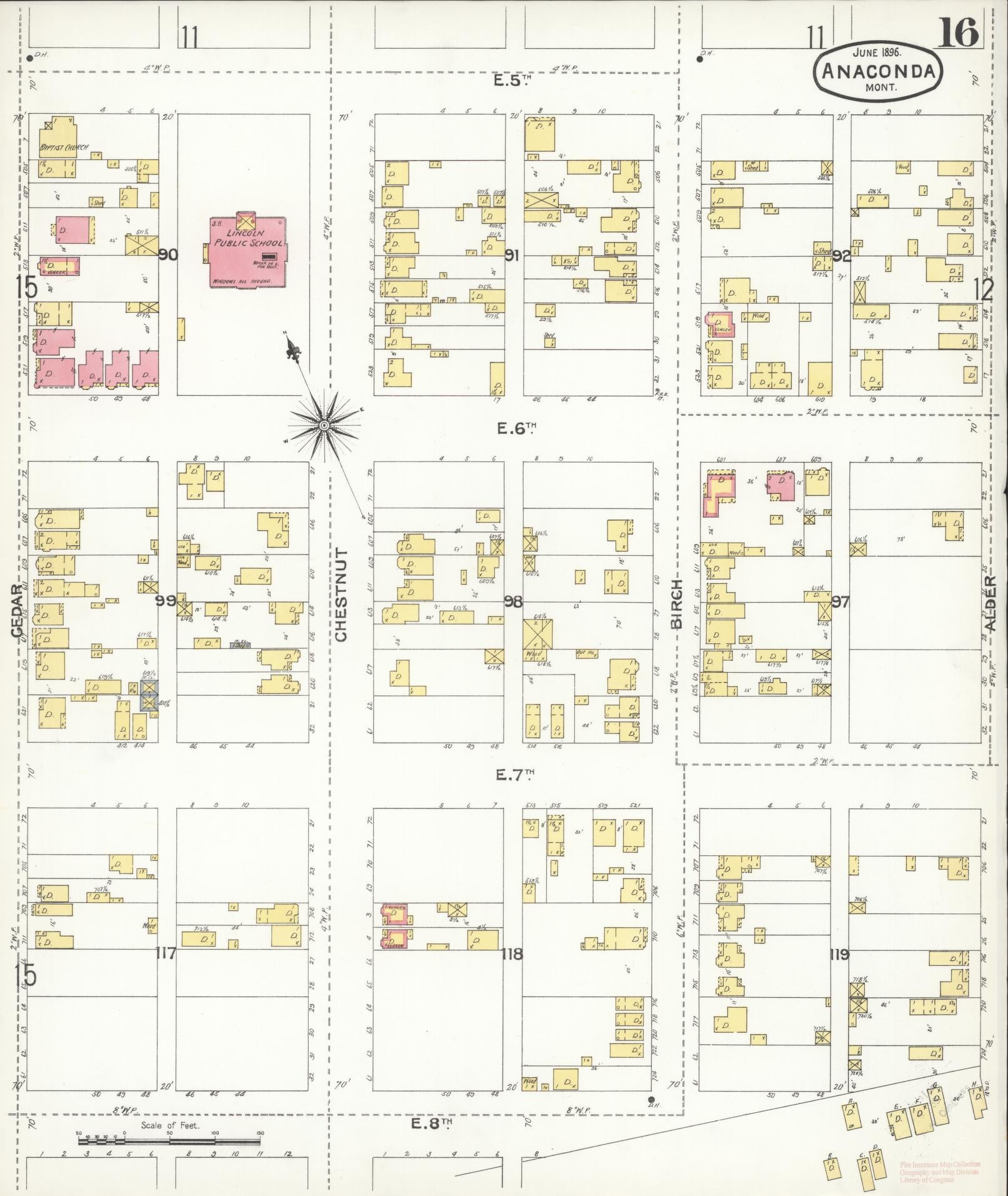 Sanborn Fire Insurance Map from Anaconda, Deer Lodge County, Montana (1896), Sheet #0016 - Complete Map Set gallery image, historic Sanborn map, vintage wall art, Montana Montana