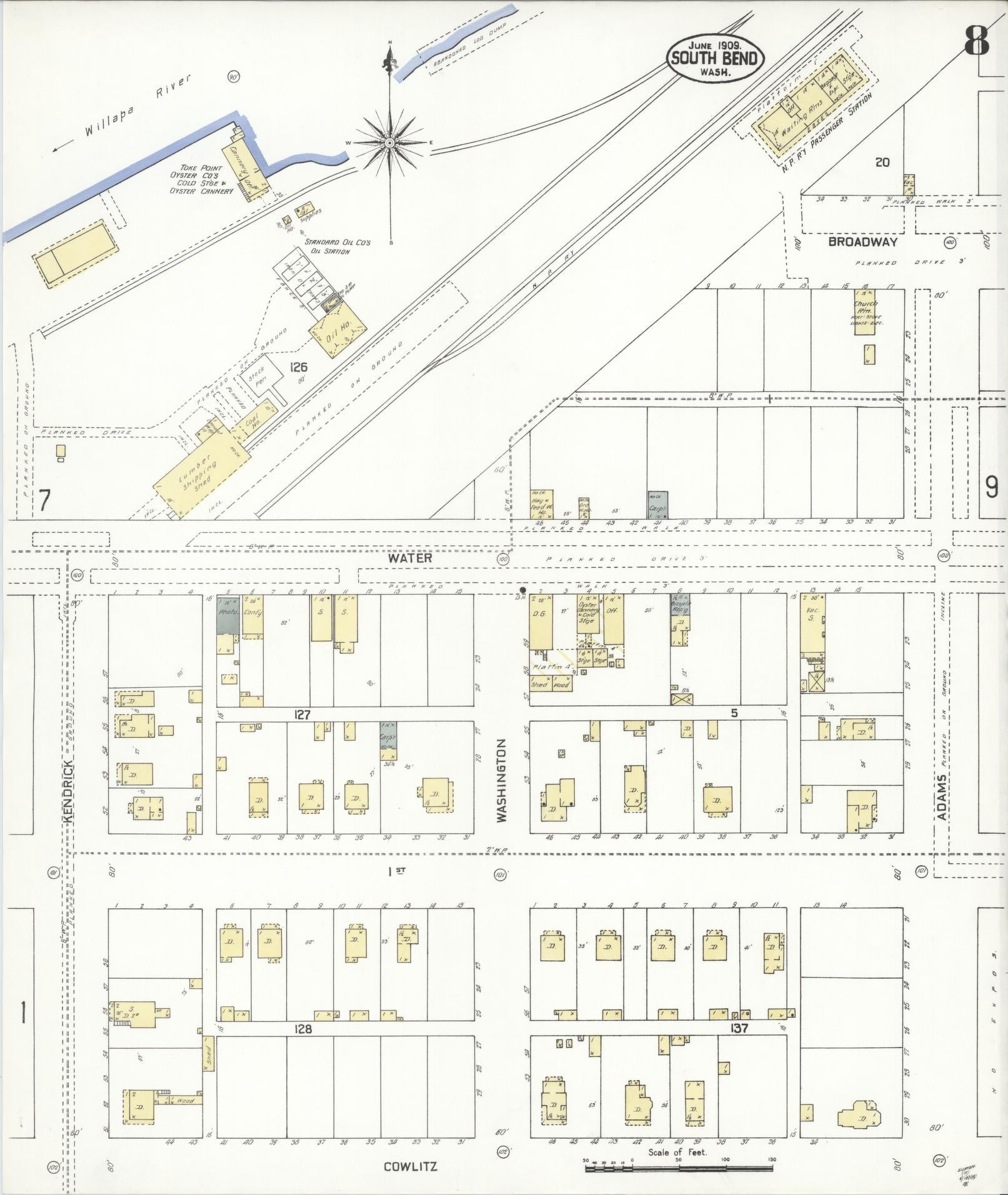 Sanborn Fire Insurance Map from South Bend, Pacific County, Washington (1909), Sheet #0008 - Complete Map Set gallery image, historic Sanborn map, vintage wall art, Washington Washington