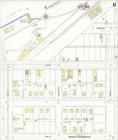 Sanborn Fire Insurance Map from South Bend, Pacific County, Washington (1909), Sheet #0008 - Complete Map Set gallery image, historic Sanborn map, vintage wall art, Washington Washington