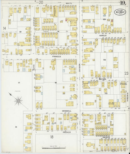 Sanborn Fire Insurance Map from Key West, Monroe County, Florida (1899), Sheet #0019 - Complete Map Set gallery image, historic Sanborn map, vintage wall art, Florida Florida