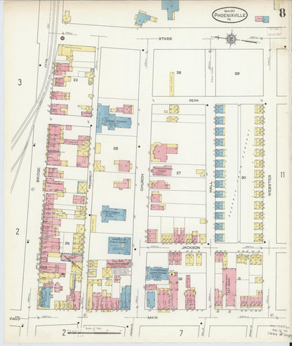 Sanborn Fire Insurance Map from Phoenixville, Chester County, Pennsylvania (1913), Sheet #0008 - Historic Sanborn Fire Insurance Map Print, vintage old map wall art, antique decor, genealogy gift, Pennsylvania Pennsylvania map