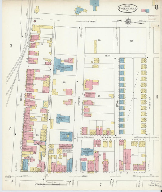 Sanborn Fire Insurance Map from Phoenixville, Chester County, Pennsylvania (1913), Sheet #0008 - Historic Sanborn Fire Insurance Map Print, vintage old map wall art, antique decor, genealogy gift, Pennsylvania Pennsylvania map