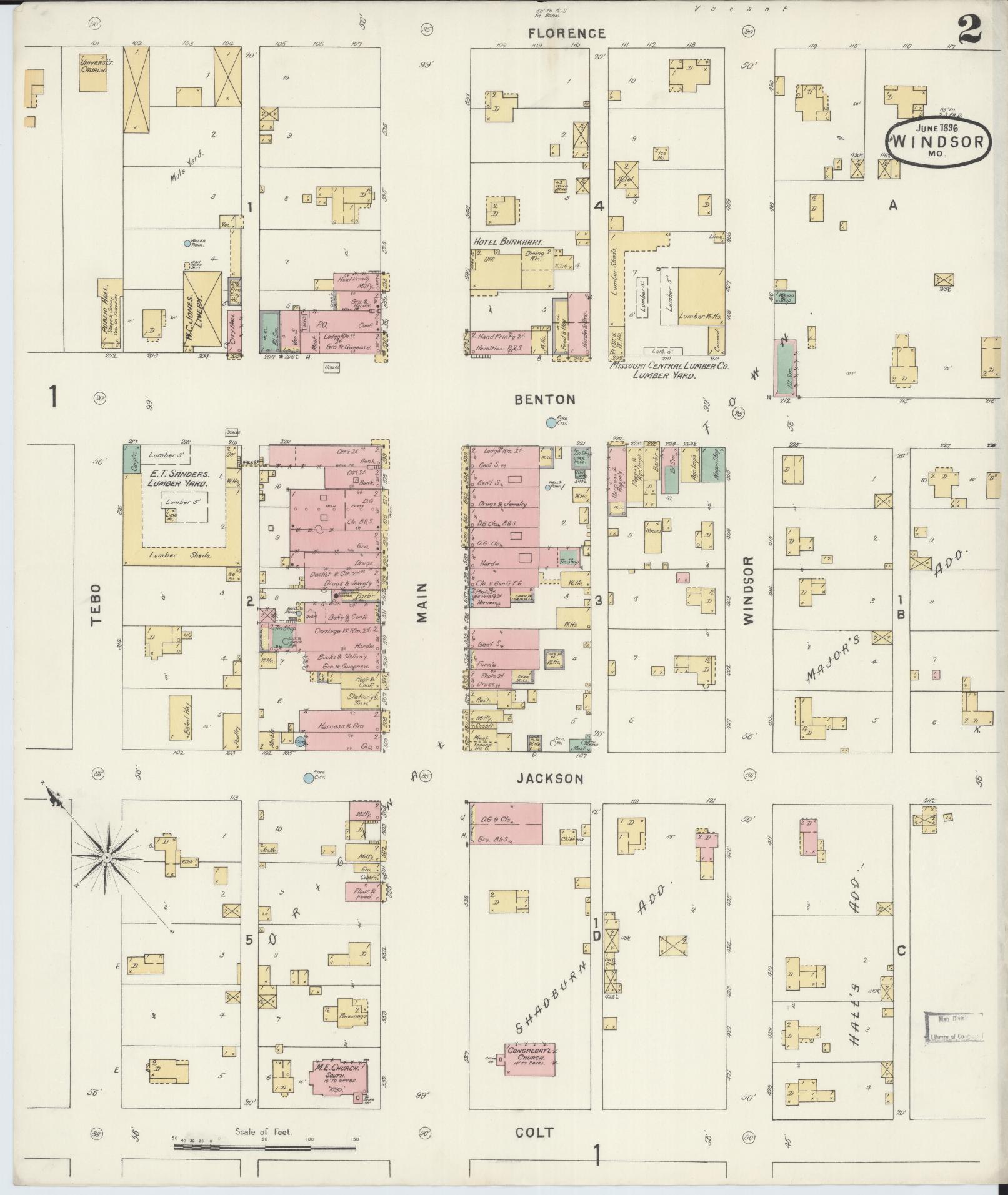 Sanborn Fire Insurance Map from Windsor, Henry County, Missouri (1896), Sheet #0002 - Historic Sanborn Fire Insurance Map Print, vintage old map wall art, antique decor, genealogy gift, Missouri Missouri map